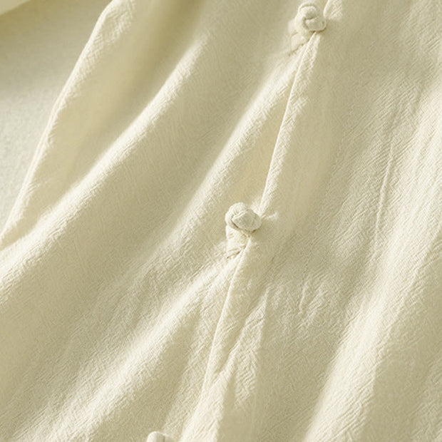 Buddha Stones Asymmetrical Front Frog-button Long Sleeve Women's Cotton Shirt - image 10