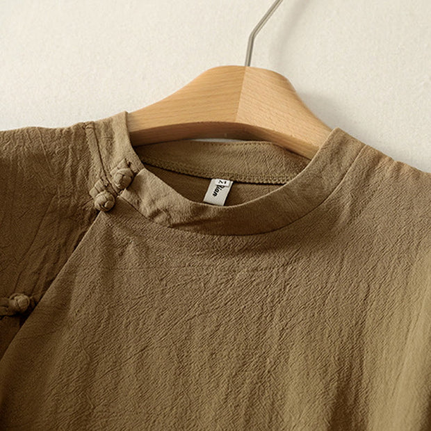 Buddha Stones Asymmetrical Front Frog-button Long Sleeve Women's Cotton Shirt - image 2