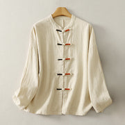 Buddha Stones Plain Chinese Frog-Button Long Sleeve Women's Cotton Zen Clothing Shirt - Beige - US8-10，UK/AU12-14，EU40-42 (2XL) - image 6