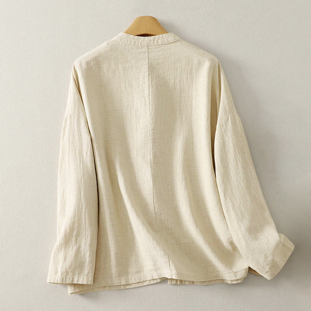 Buddha Stones Plain Chinese Frog-Button Long Sleeve Women's Cotton Zen Clothing Shirt - image 7