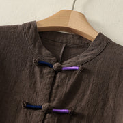 Buddha Stones Plain Chinese Frog-Button Long Sleeve Women's Cotton Linen Zen Clothing Shirt - image 2