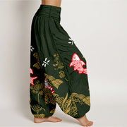 Buddha Stones Pure Cotton Koi Fish Lotus Flowers Ocean Women's Elastic Waist Harem Pants - image 10