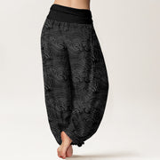 Buddha Stones Pure Cotton Fu Character Ocean Waves Women's Elastic Waist Harem Pants - image 9