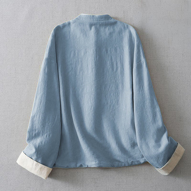 Buddha Stones Women's Plain Embroiderd Stand Collar Long Sleeve Cotton Jacket With Pockets - image 8