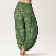 Buddha Stones Crane Floral Tree Branches Pattern Print Women's Elastic Waist Harem Pure Cotton Pants - image 6