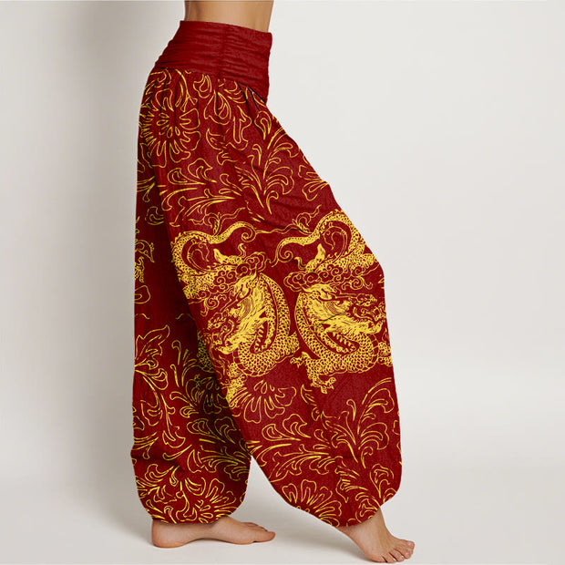 Buddha Stones Pure Cotton Dragon Floral Women's Elastic Waist Harem Pants - image 2
