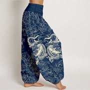 Buddha Stones Pure Cotton Dragon Floral Women's Elastic Waist Harem Pants - image 7