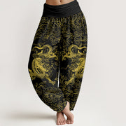 Buddha Stones Pure Cotton Dragon Floral Women's Elastic Waist Harem Pants - Black - US16，UK/AU20，EU48 (3XL) - image 8