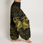 Buddha Stones Pure Cotton Dragon Floral Women's Elastic Waist Harem Pants - image 10
