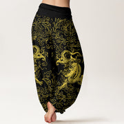 Buddha Stones Pure Cotton Dragon Floral Women's Elastic Waist Harem Pants - image 9