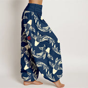 Buddha Stones Pure Cotton Swimming Koi Fish Women's Elastic Waist Harem Pants - image 2