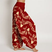 Buddha Stones Pure Cotton Swimming Koi Fish Women's Elastic Waist Harem Pants - image 7