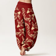 Buddha Stones Pure Cotton Swimming Koi Fish Women's Elastic Waist Harem Pants - image 6