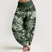Buddha Stones Pure Cotton Pine Tree Branches Women's Elastic Waist Harem Pants - DarkSeaGreen - US16，UK/AU20，EU48 (3XL) - image 8