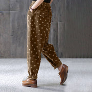 Buddha Stones Women's Fall Commute Printing Dot Pattern Corduroy Harem Pants With Pockets - image 2