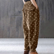Buddha Stones Women's Fall Commute Printing Dot Pattern Corduroy Harem Pants With Pockets - image 5