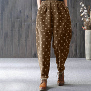 Buddha Stones Women's Fall Commute Printing Dot Pattern Corduroy Harem Pants With Pockets - image 3