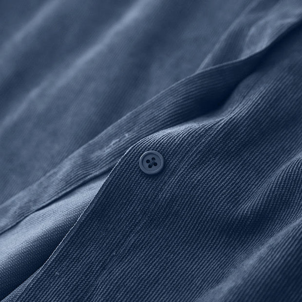 Buddha Stones Fall Plain Buttons Design Long Sleeve Corduroy Midi Dress With Pockets - image 7