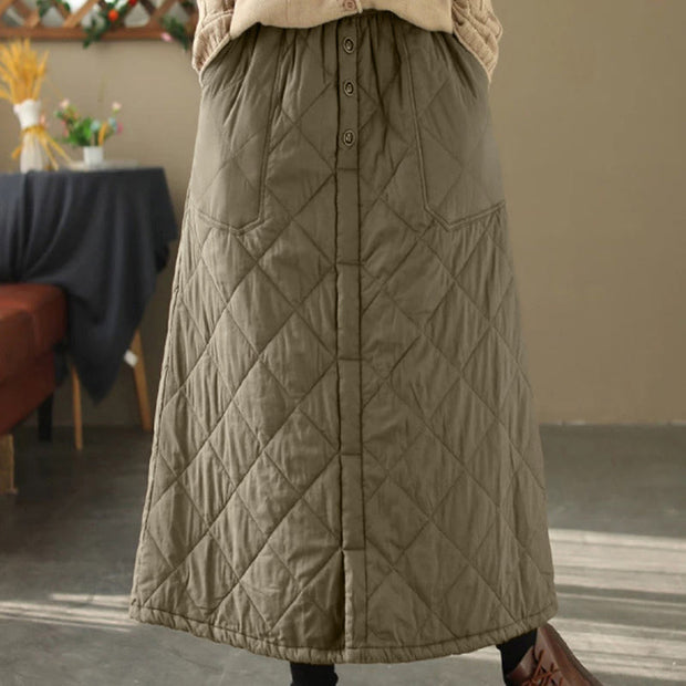 Buddha Stones Women's Plain Cotton Padded Thermal 7-8 Length Skirt With Pockets - DarkKhaki - US6，UK/AU10，EU38 (XL) - image 0