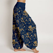 Buddha Stones Print Dragon Auspicious Cloud Lantern Pattern Women's Elastic Waist Harem Cotton Pants - image 7