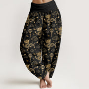Buddha Stones Print Dragon Auspicious Cloud Lantern Pattern Women's Elastic Waist Harem Cotton Pants - Black - US16，UK/AU20，EU48 (3XL) - image 8
