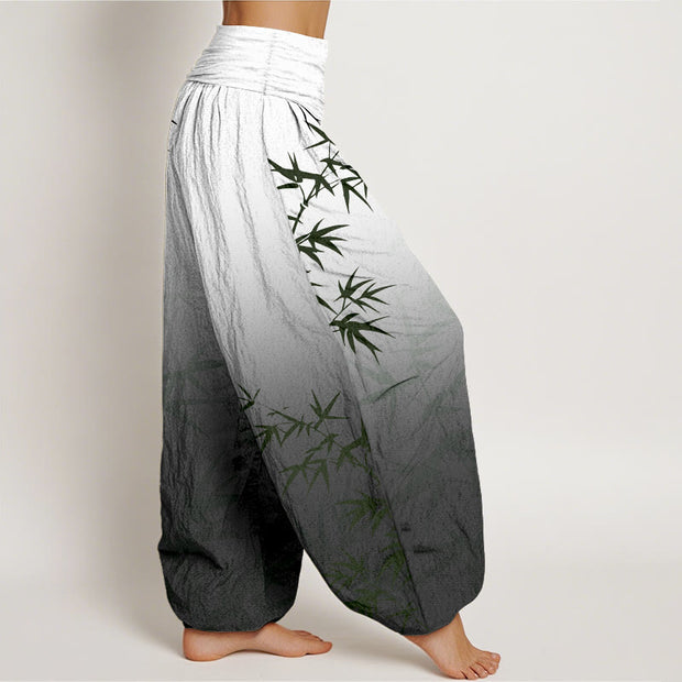 Buddha Stones Casual Bamboo Leaves Gradient Pattern Pure Cotton Women's Elastic Waist Harem Pants - image 7