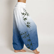Buddha Stones Casual Bamboo Leaves Gradient Pattern Pure Cotton Women's Elastic Waist Harem Pants - image 10