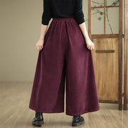 Buddha Stones Women's Pure Color Drawstring Design Wide Leg Corduroy Pants With Pockets - image 3