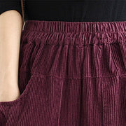 Buddha Stones Women's Pure Color Drawstring Design Wide Leg Corduroy Pants With Pockets - image 6