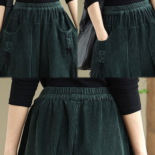 Buddha Stones Women's Pure Color Drawstring Design Wide Leg Corduroy Pants With Pockets - image 29