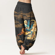 Buddha Stones Phoenix Mountains Landscape Pattern Women's Elastic Waist Harem Pure Cotton Pants - image 1