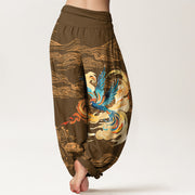 Buddha Stones Phoenix Mountains Landscape Pattern Women's Elastic Waist Harem Pure Cotton Pants - image 6