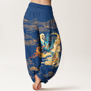 Buddha Stones Phoenix Mountains Landscape Pattern Women's Elastic Waist Harem Pure Cotton Pants - image 9