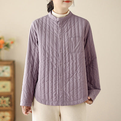 Buddha Stones Women's Stand Collar Simple Design Long Sleeve Thermal Cotton Jacket With Pocket - Plum - US8-10，UK/AU12-14，EU40-42 (2XL) - image 0