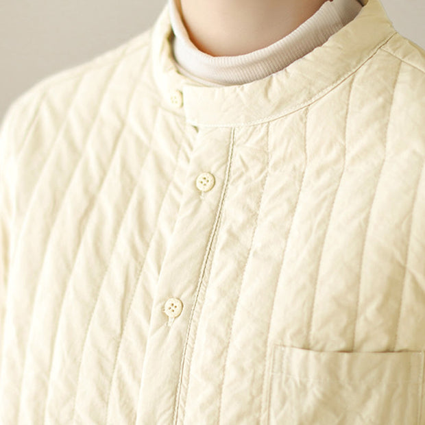 Buddha Stones Women's Stand Collar Simple Design Long Sleeve Thermal Cotton Jacket With Pocket - image 11