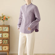 Buddha Stones Women's Stand Collar Simple Design Long Sleeve Thermal Cotton Jacket With Pocket - image 4