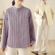 Buddha Stones Women's Stand Collar Simple Design Long Sleeve Thermal Cotton Jacket With Pocket - image 17