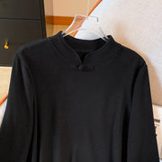 Buddha Stones Spring Solid Color Stand Collar Frog-button Design Women's Cotton Long Sleeve Shirt - image 27