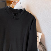 Buddha Stones Spring Solid Color Stand Collar Frog-button Design Women's Cotton Long Sleeve Shirt - image 30