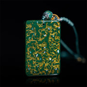 Buddha Stones Handcrafted Lacquer Craft Sandalwood Protection Pendant Necklace - Green(Pendant Size:4*6*1cm) - image 1