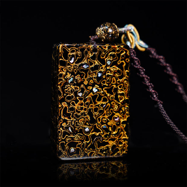 Buddha Stones Handcrafted Lacquer Craft Sandalwood Protection Pendant Necklace - Black(Pendant Size:4*6*1cm) - image 12