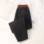 Buddha Stones Women's Winter Plain Elastic Waist Design Thickened Harem Pants With Pockets - image 4