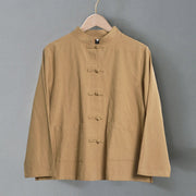 Buddha Stones Ethnic Frog-Button Long Sleeve Stand Collar Women's Cotton Shirt With Pockets - image 1