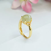 Buddha Stones Natural Hetian Jade Egg Heart-shaped Copper Luck Open Ring - image 10