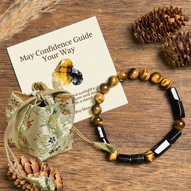 Buddha Stones "May Confidence Guide Your Way" Black Tourmaline Bracelet Includes Gift Message Card - Black Tourmaline&Tiger Eye - Deluxe Gift Bag (+$12.59) - image 7
