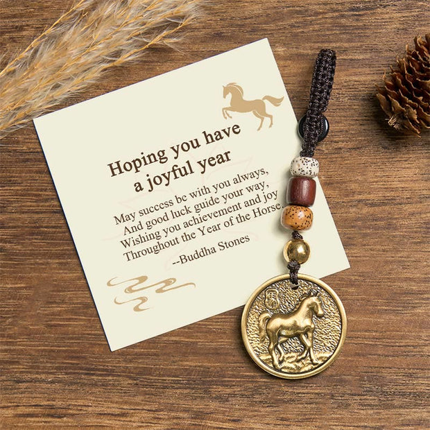 Buddha Stones "Hoping You Have a Joyful Year" Year of the Horse Keychain Includes Gift Message Card - Horse - Standard Gift Box - image 0