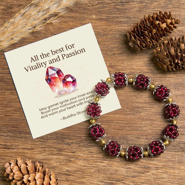 Buddha Stones "All the best for Vitality and Passion" Garnet Bracelet Includes Gift Message Card - 0.59 in (1.5 cm) - Standard Gift Box - image 0