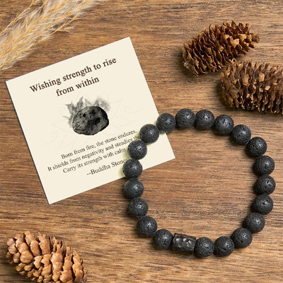 Buddha Stones "Wishing Strength to Rise from Within" Lava Rock Bracelet Includes Gift Message Card - Lava Rock&Ebony Wood - 20cm - Standard Gift Box - image 0