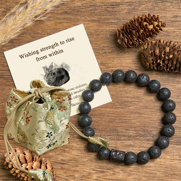 Buddha Stones "Wishing Strength to Rise from Within" Lava Rock Bracelet Includes Gift Message Card - Lava Rock&Ebony Wood - 20cm - Deluxe Gift Bag (+$12.59) - image 7