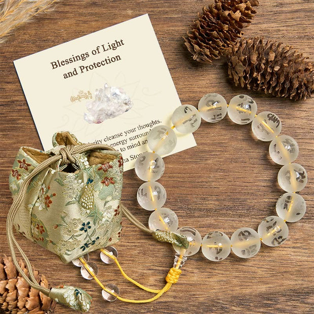 Buddha Stones "Blessings of Light and Protection" White Crystal Bracelet Includes Gift Message Card - White Crystal(Synthetic)(Protection♥Healing) - 14mm - Deluxe Gift Bag (+$12.59) - image 6